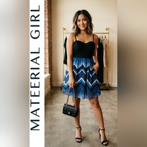 🖤 Material Girl Black & Blue Lace & Chevron Fit & Flare Dress —NWOT — Size L 💙